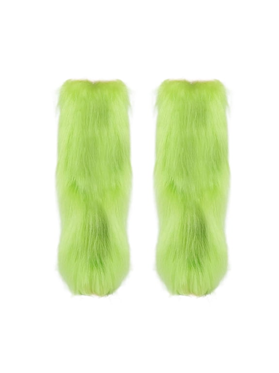 Green Fuzzy Leg Warmers for Women Vintage Furry Leg Warmers Cute Warm Fluffy Legwarmer Winter Boot Cuffs Soft Plush Short Furry Leg Warmers Comfy Winter Halloween Christmas Foot Cover A