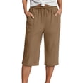thumbnail image 1 of TZZQ Linen Straight Wide Leg Capris Pants for Women High Waisted Lounge Pant Loose Comfy Drawstring Beach Capris with Pockets Lightweight Baggy Bermuda Shorts Casual Cropped Trousers Coffee 3Xl, 1 of 9