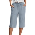 thumbnail image 1 of TZZQ Linen Straight Wide Leg Capris Pants for Women High Waisted Lounge Pant Loose Comfy Drawstring Beach Capris with Pockets Lightweight Baggy Bermuda Shorts Casual Cropped Trousers Grey L, 1 of 9
