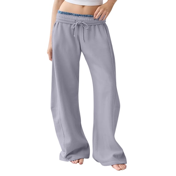 TZZQ Low Rise Barrel Sweatpants for Women Drawstring Baggy Sweat Pants Casual Wide Leg Elastic Waisted Barrel Lounge Trousers with Pockets Lightweight Workout Athletic Lounge Pants Grey M