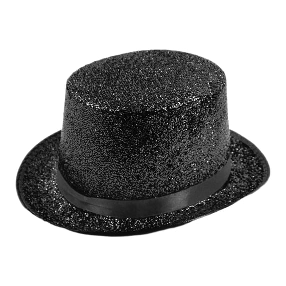 TZZQ Sparkly Glitter High Top Hat Cosplay Magician Hat for Party Stage Performance Costume Accessory Unisex Shiny Glitter Cylinder Top Hat Men's Festive Jazz Hat Stage Performance Flat Hat Black A