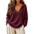 thumbnail image 1 of TZZQ V Neck Hooded Sweaters for Women Oversized Long Sleeve Chunky Knit Pullover Sweaters Soft Cozy Lightweight Warm Fall Winter Jumpers Cute Casual Streetwear Knitted Crochet Hoodies Wine Xl, 1 of 9