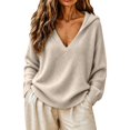 thumbnail image 1 of TZZQ V Neck Hooded Sweaters for Women Oversized Long Sleeve Chunky Knit Pullover Sweaters Soft Cozy Lightweight Warm Fall Winter Jumpers Cute Casual Streetwear Knitted Crochet Hoodies Beige S, 1 of 9