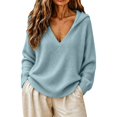 thumbnail image 1 of TZZQ V Neck Hooded Sweaters for Women Oversized Long Sleeve Chunky Knit Pullover Sweaters Soft Cozy Lightweight Warm Fall Winter Jumpers Cute Casual Streetwear Knitted Crochet Hoodies Light Blue S, 1 of 9