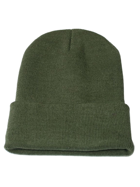 Winter Cuffed Knit Beanie For Men Women Soft Cozy Baggy Hip-Hop Skull Cap Windproof Double-Layer Warm Winter Ski Hat Classic Soft Fleece Lined Outdoors Knitted Crochet Hats Army Green
