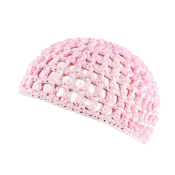 TZZQ Women Hand Crochet Mesh Hair Net Wig Liner Cap, Solid Color Stretchy Elastic Full Head Wrap, Breathable Hair Protection Sleeping Bonnet for Wig Fixing Night Sleep Daily Hair Care Headwear Pink