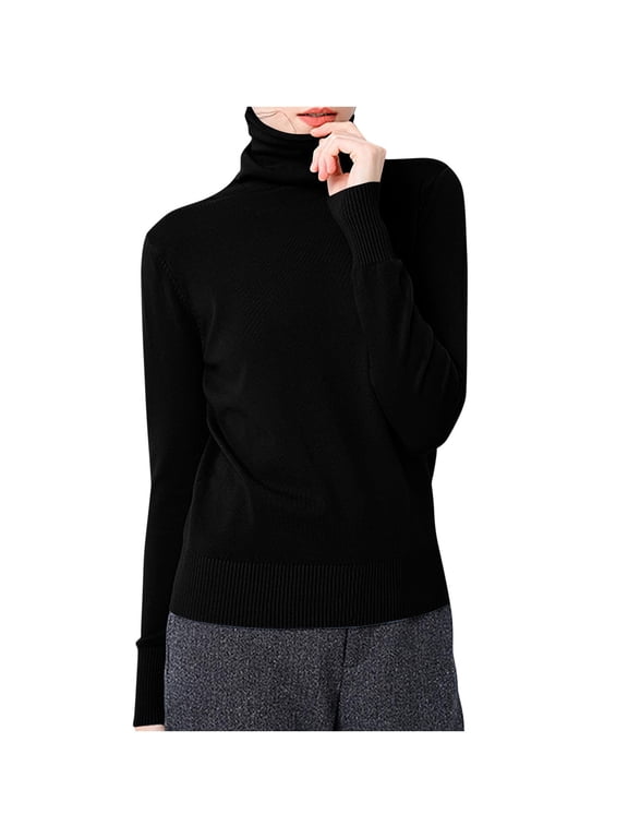 Women Mock Turtleneck Sweaters Long Sleeve Ribbed Knitted Pullover Tops Lightweight Soft Warm Cozy Basic Thermal Undershirts Loose Fit Fashion Layering Sweater Business Casual Tops Black M