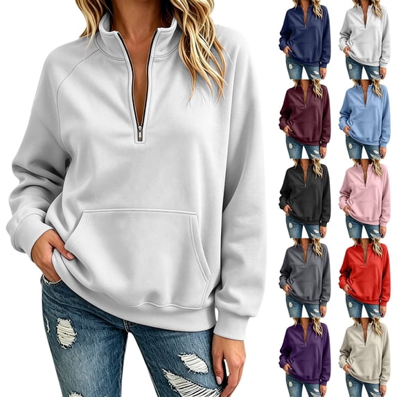 TZZQ Women Quarter Zip Pullover Sweatshirt Oversized Loose Fit Athletic Sweatshirt Casual Fashion Stand Collar Long Sleeve Pullover Hoodie Comfy Trendy Plus Size Relaxed Fit Sports Shirts Black L