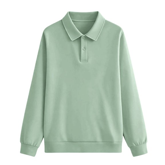 TZZQ Women's Long Sleeve Polo Shirts Lightweight Warm Button Front Collared Pullover Sweatshirt Soft Comfy Business Casual Work Basic Thermal Undershirts Relaxed Fit Golf Polo Shirts Green Xxl