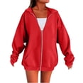thumbnail image 1 of TZZQ Women's Zip Up Hoodies Oversized Oversized Lightweight Long Sleeve Zipper Sweatshirts Plus Size Trendy Track Jackets with Pockets Fashion Casual Fall Winter Plain Hooded Coats Red 3Xl, 1 of 5