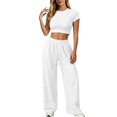 thumbnail image 1 of TZZQ Womens 2 Piece Matching Lounge Sets Slim Fit Short Sleeve Scoop Neck Crop Tops Low Rise Drawstring Baggy Wide Leg Pants with Pockets Stretchy Fitted Sets Basic Going Out Outfits White L, 1 of 3