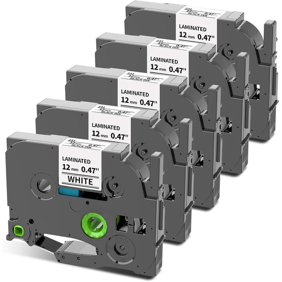 TZe-231 Replace for Brother P-Touch Label Tape TZ Tape 12mm 0.47 Laminated White 1/2 inch TZe231 Label Maker Tape for Brother Ptouch PT-D210 D220 H110 D410 D610 1280 Cube Refills, 5-Pack