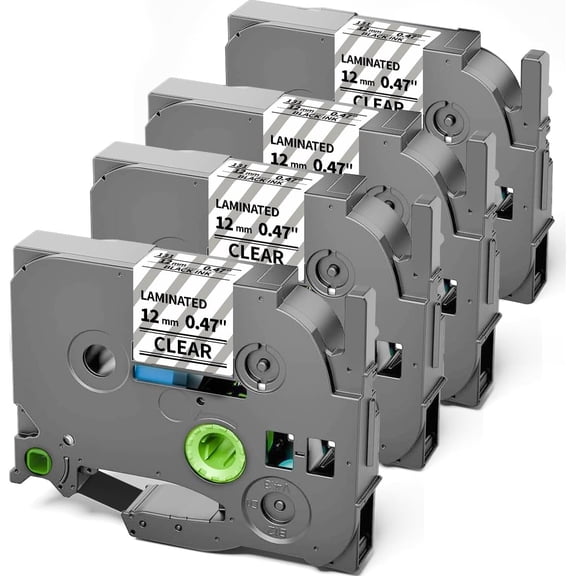 TZe TZ Tape 12mm 0.47 Laminated Clear Replacement for P-Touch Label Tape Clear TZe-131 Label Maker Tape Black on Clear Work for Ptouch PT-H110 PT-D210 Refills, 1/2 Inch x 26.2 ft, 4-Pack