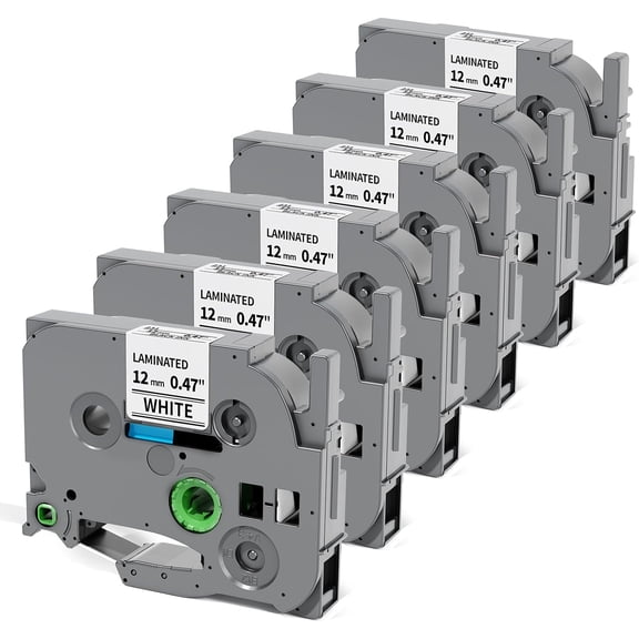 TZe TZ Tape 12mm 0.47 Laminated White, TZe-231 TZe231 Replacement for P Touch Label Maker Tape Refills, Compatible with PT-D210 D220 H110 D400 D410 D610BT, 12mm x 8m, 6-Pack