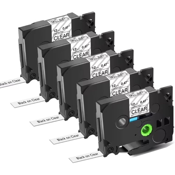 TZe TZ Tape TZe-131 12mm 0.47 Laminated Clear Compatible for P-Touch Label Tape Clear TZe131 Label Maker Tape Black on Clear Work for Ptouch PT-H110 PT-D210 Refills, 1/2 Inch x 26.2 ft, 5-Pack
