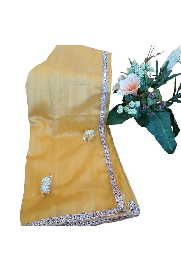 Linen Silk Traditional Saris with Red Pearl Lace Border