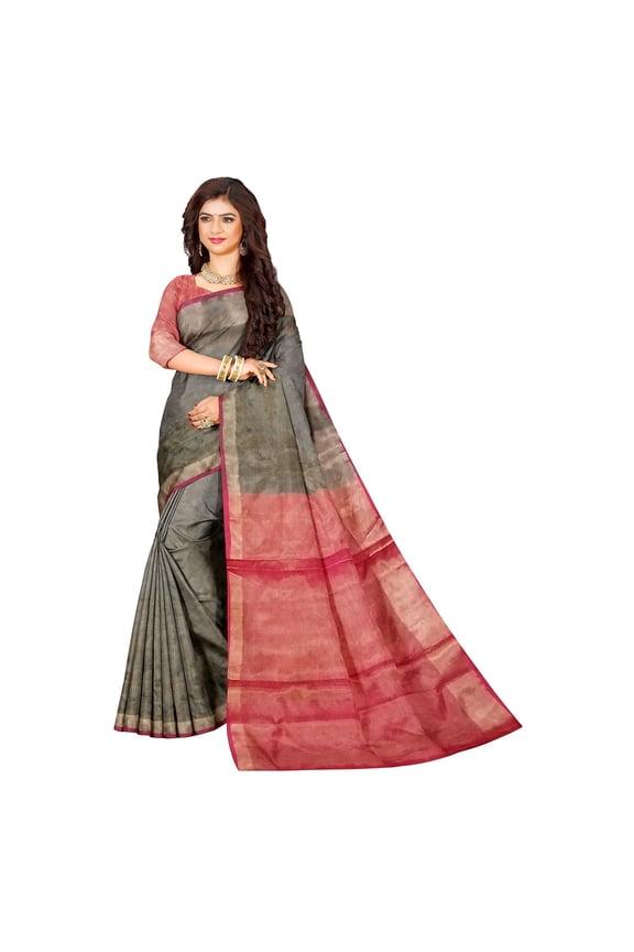 Ta la hi Collections Elegant Uppada Pattu saree for Women, Readymade work blouse (34-38) Blouse/FALL and PICO - Green and Pink border