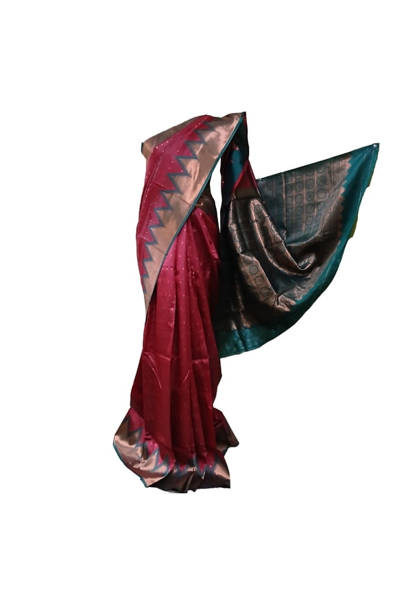 Indian Traditional Silk Saree for Women with running Blouse Piece-Wine