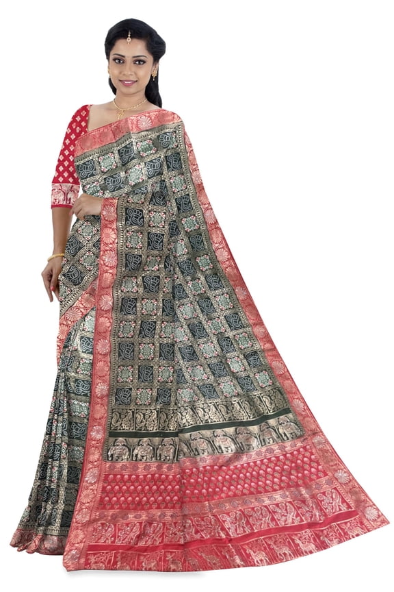 Ta la hi Collections Women's Dola Silk Saree with Red Border, Indian Traditional Meenakari Weaving Saree for Women with Running Blouse