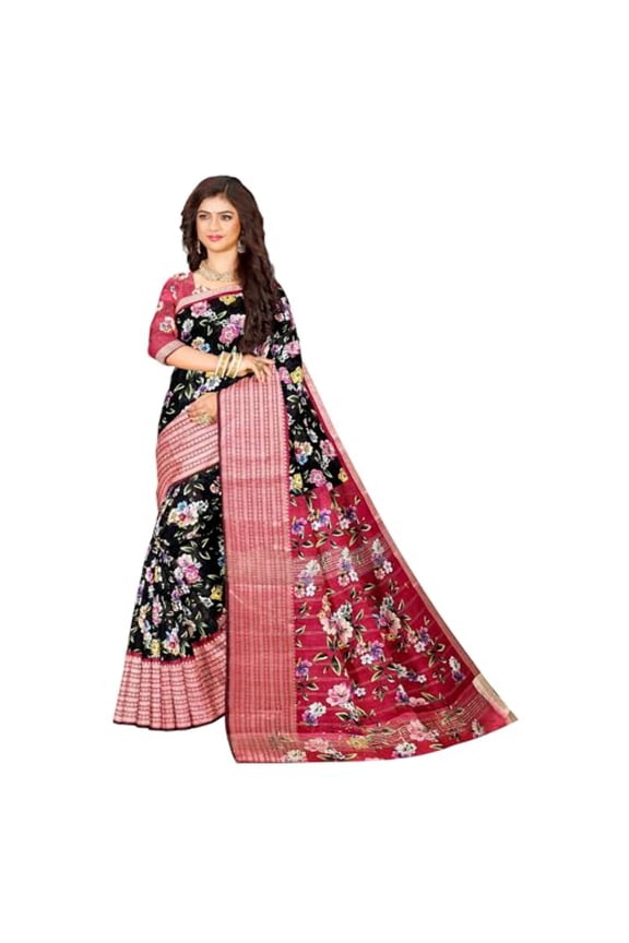 Women's Saree,Hadloom Soft Mangalagiri Silk Saree, Indian Traditional Silk Saree for Women, Festival Saree, Wedding Gift Sari -Black Kalamkari print