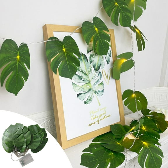 TaTaai 20 LED Palm Leaves String Lights, Tropical Artificial Monstera Leaf Wall Hanging Vine Leaf for Hawaiian Luau Party Jungle Theme Beach Birthday Home Decorations