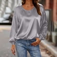 thumbnail image 1 of TaTaai 2026 Fall Women’s V Neck Satin Tee Long Sleeve Loose Blouse Casual Solid Color Fashion Top Silky Polyester Daily Shirt Gift, 1 of 6