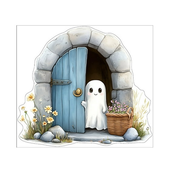 TaTaai 2Pcs Halloween Ghost Door Wall Decal, Cute Cartoon Sticker, Removable PVC Decoration