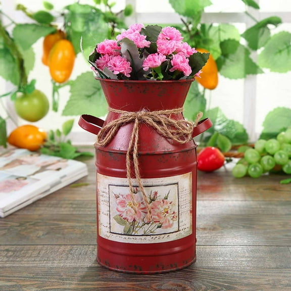 TaTaai 2Pcs Shabby Chic Metal Flower Vase Rust Painted Decor Milk Can Bucket Country Primitive Jug Farmhouse Decoration Small