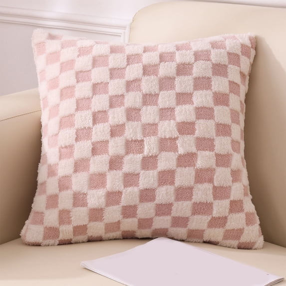 TaTaai 3Pcs Decorative Throw Pillow Covers Checkerboard Luxury Super Soft Faux Fur Wool Set Case Cushion for Couch Sofa Bedroom