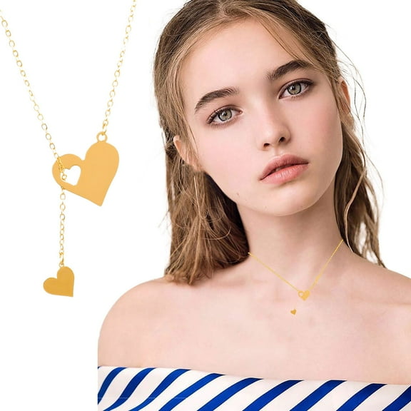 TaTaai 3Pcs Lariat Necklace for Women, Dainty Long Necklaces with Gold Plated Heart Teardrop Pendant, Simple Gold Drop Y Necklace - Fashion Women's Jewelry