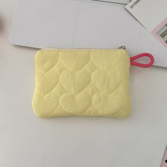 TaTaai 3Pcs Small Soft Heart Quilted Puffy Makeup Bag Clutch for Women, Cute Aesthetic Puffer Cosmetic Bag Pouch