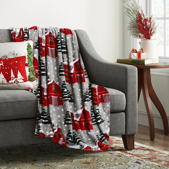 TaTaai 5Pcs Elegant Comfort Velvet Touch Ultra Plush Christmas Holiday Printed Fleece Throw/Blanket(Snowman Flake)