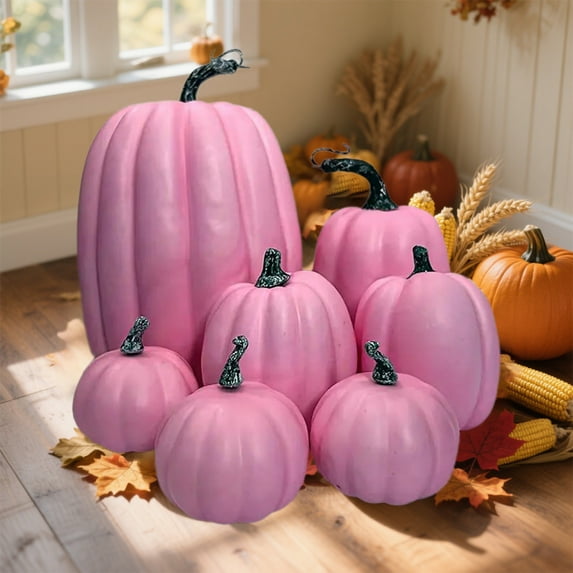 TaTaai 7Pcs Artificial Pumpkins Fall Decoration Assorted Faux Pumpkin Cute Pumpkins for Home Outside Halloween Decorating