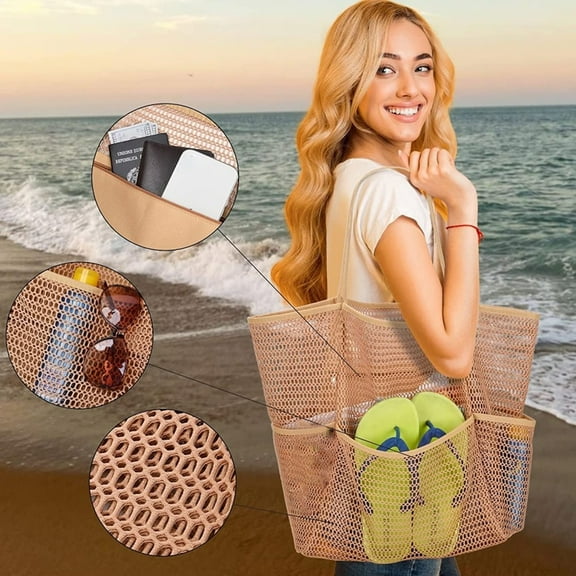 TaTaai Beach Bag - Mesh Tote Bag Beach Vacation Clothes for Women Pool Bag for Travel Pool Family Cruise Essentials