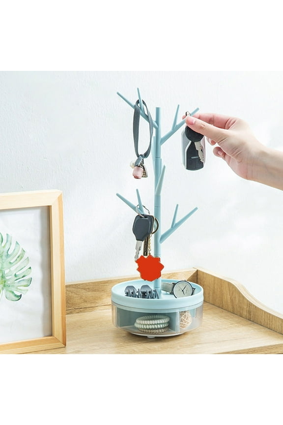 Branch Jewelry Rack With Rotatable Base and Storage Box Tree Tower Rack Hanging Organizer for Ring Earrings Necklace Bracelet,Suitable for living rooms, bathrooms,offices,etc.