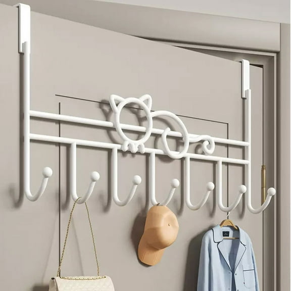 TaTaai Clearance 1Pcs Over Door Hanger with 7 Hooks, Metal Over The Door Towel Hook, Decorative Overdoor Organizers Cute Cat Decor