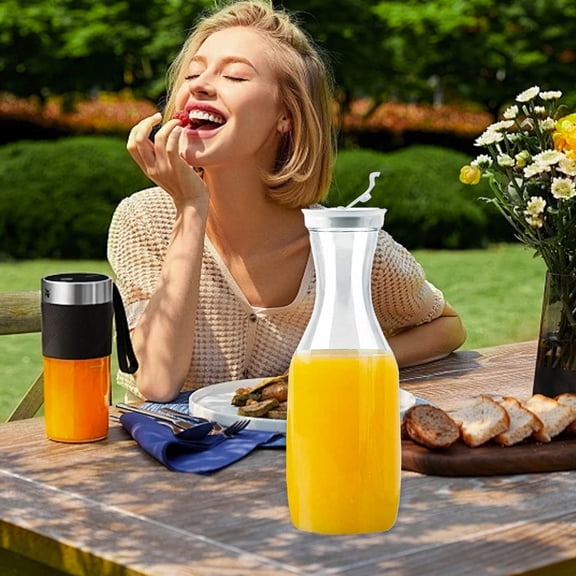TaTaai 1Pcs Plastic Carafe with Lid, Carafes for Bar, Square Base Juice Containers, Water Bottle, Milk Container, Clear Beverage Containers for Fridge 35oz