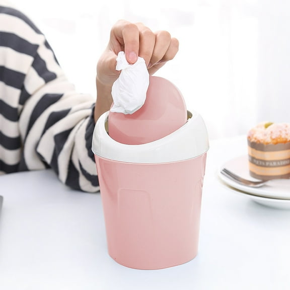 TaTaai 1Pcs Plastic Mini Wastebasket Trash Can, Tiny Desktop Waste Garbage Bin with Swing Lid for Home, Office, Kitchen, Vanity Tabletop, Bedroom, Bathroom