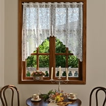 TaTaai 1Pcs Semi-Sheer Floral Lace Curtain Swag for Kitchen Half Window Bathroom Decoration Rod Pocket