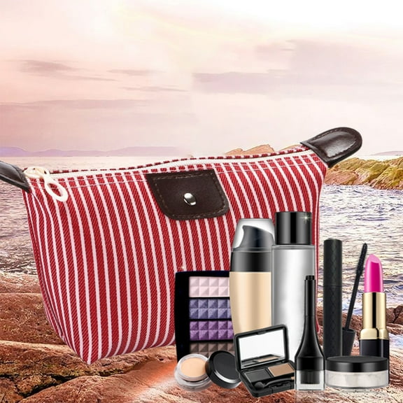 TaTaai 1Pcs Striped Cosmetic Bag ,Waterproof Foldable Large Capacity Zipper,Closure Dumpling Shape Portable Makeup Organizer for Travel Home Storage