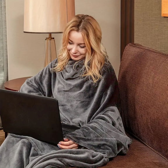 TaTaai 1Pcs Travel Wearable Blanket with Sleeves, Packable Airplane Pillow Blanket for Adult Women Men, Soft Cozy Warm Snuggy Body Blanket for Outdoor Indoor Home Lounge