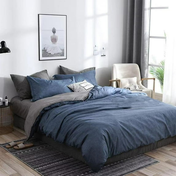 TaTaai Clearance 2Pcs Bedding Duvet Cover Set Washed Cotton Linen Like Textured Breathable Durable Soft Comfy