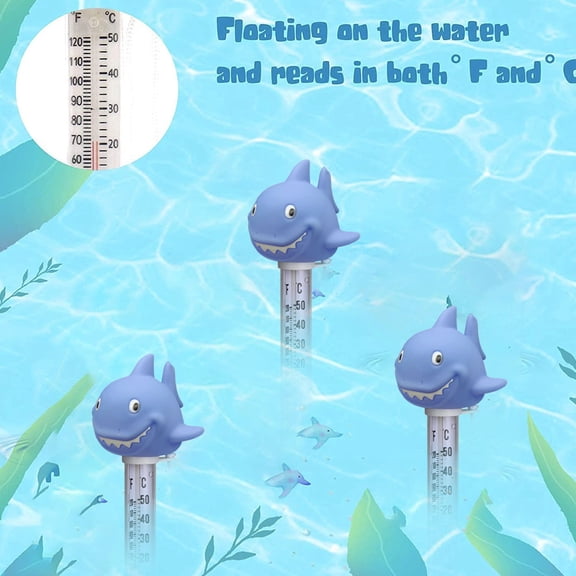 TaTaai 2Pcs Floating Shark Thermometer for Pools, Spas, Hottubs, & Aquariums - Shatter Resistant