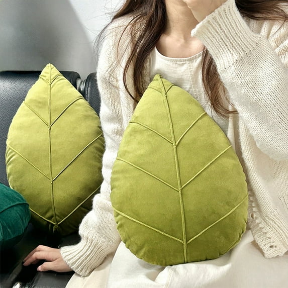 TaTaai 2Pcs Plush 3D Leaf Shaped Plants Throw Pillow, Green Plant Shaped Cute Plush Cushion for Bedroom Home Decoration