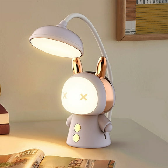 TaTaai 3Pcs Auspicious Doll Rabbit Cartoon Led Desk Lamp Learning Folding Rechargeable Eye Protection Student Children Reading Night Light Bedside