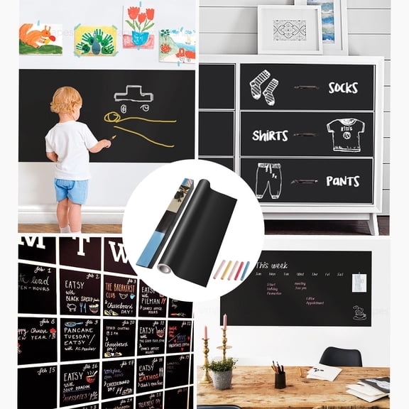TaTaai 3Pcs Chalkboard Wall Sticker Roll 18x79in Wallpaper Peel and Stick Chalk Board Contact Paper DIY Decal Adhesive Blackboard Removable Erasable Vinyl for Wall,Bonus 5 Chalks