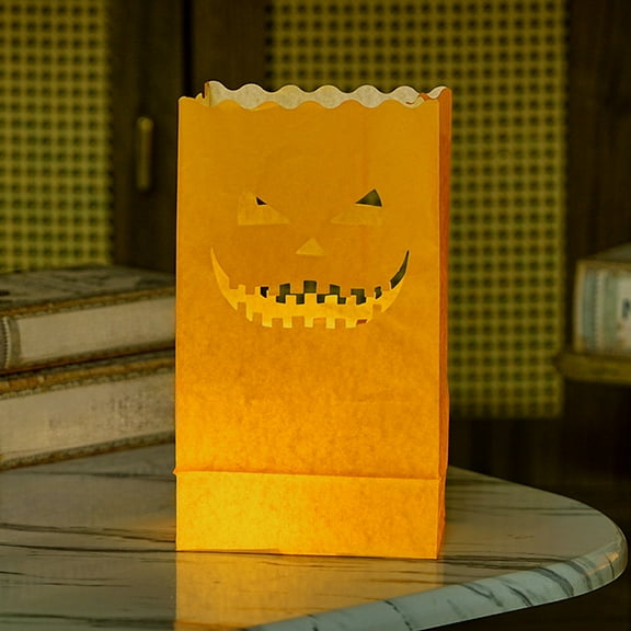 TaTaai 3Pcs Halloween Luminary Bags with Electronic Candles, Flame Resistant Candle Bags, Jack-o'-Lantern Tea Light Candle Holders for Halloween Party Decorations