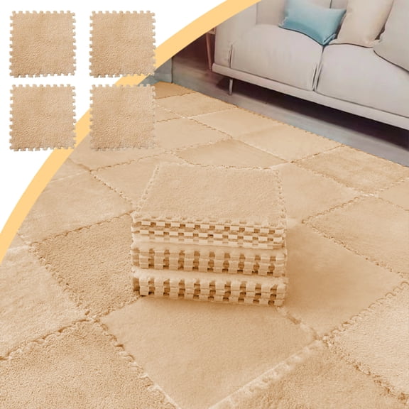 TaTaai 4Pcs Interlocking Carpet Shaggy Soft Foam Mats Fluffy Area Rugs Protective Floor Tiles Exercise Play Mat for Children Kids Room Home Parlor Bedroom