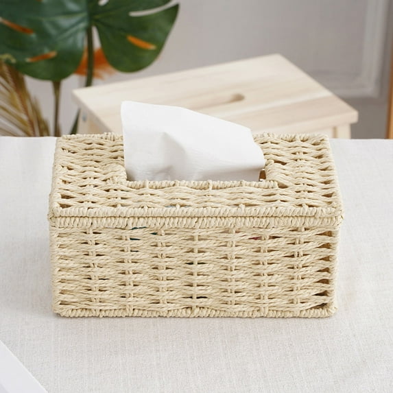 TaTaai 5Pcs Rattan Tissue Box Holder with Flip-Open Top, Tissue Box Cover Rectangular, Rattan Wicker Rectangle Tissues Box Cover, Boho Decorative Facial Tissue Holder on Table and Barthroom
