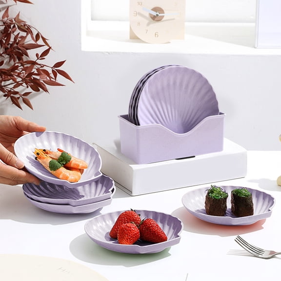 TaTaai 5Pcs Scalloped Bamboo Plates Reusable, Dishwasher Safe, Reusable Plates